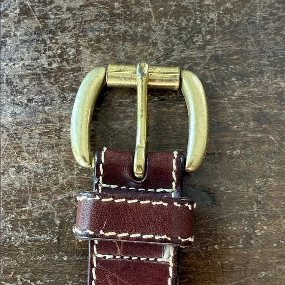Vintage J Crew Classic,  Stitched Brown Leather Belt with solid brass Buckle - Picture 3 of 5